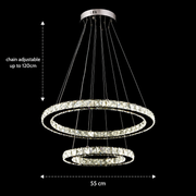 LED Chandelier with remote control and crystal PRISM LUMINIS 58W, 2 Circles, Cold/Warm/Neutral light, Dimmable, Chrome and White, Adjustable Height LED Chandeliers with Remote Control Default Title Alessandro Design