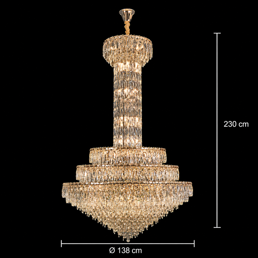 Candelabru Cristal GRAND 87xE14, D138 cm, Auriu, Inaltime Reglabila, Metal si Cristal Candelabre Cristal Default Title Alessandro Design