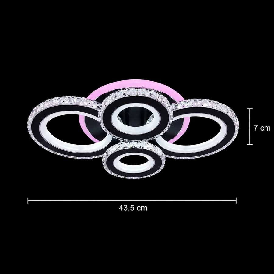 LED Chandelier with remote control and crystal NOVA ROTONDA RGB 82W, 4 Circles, Cold/Warm/Neutral light, Dimmable, Black LED Chandeliers with Remote Control Default Title Alessandro Design