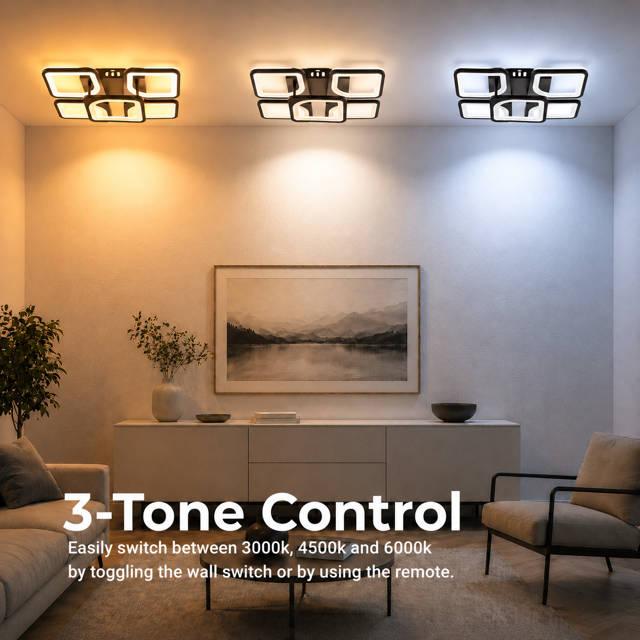 LED chandelier with remote control ZOE 65W, 5 Squares, Cold/Warm/Neutral light, Dimmable, Black LED chandeliers with remote control Default Title Alessandro Design