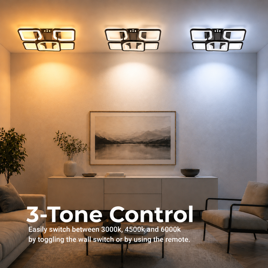 LED chandelier with remote control ZOE 65W, 5 Squares, Cold/Warm/Neutral light, Dimmable, Black LED chandeliers with remote control Default Title Alessandro Design
