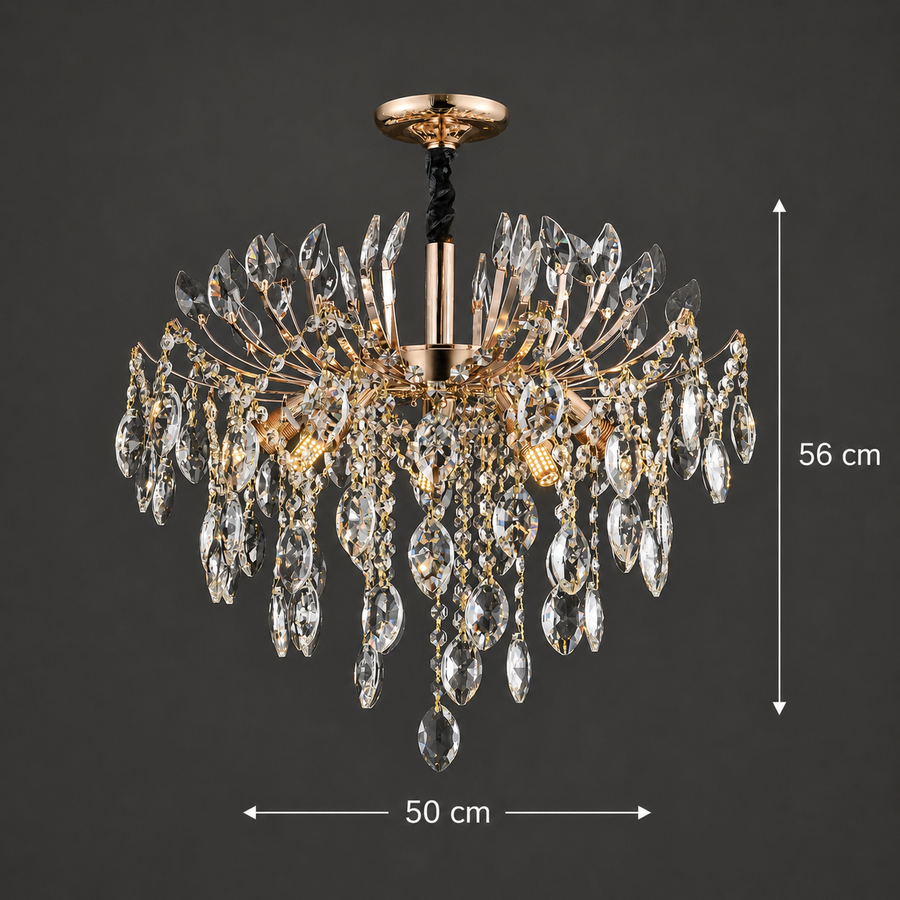 Crystal Chandelier PALERMO Eleganza 5xE14, Diameter 50cm, Gold