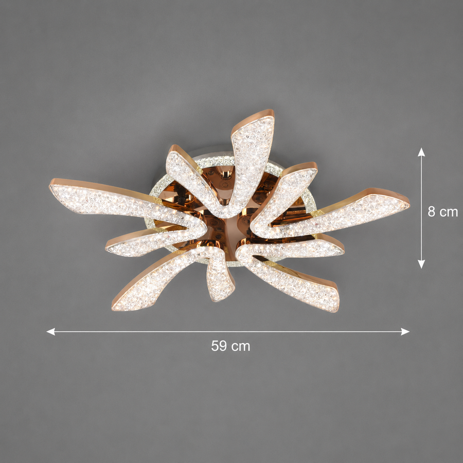 Lustra LED CHARM Magno cu telecomanda si cristal, 68W, Ø59cm, 5 Surse, Lumina Rece/Calda/Neutra, Dimabila, Auriu