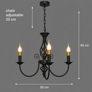 ANJOUX Elegance Chandelier, 3xE14, Diameter 50cm, Black, Adjustable Height, Metal