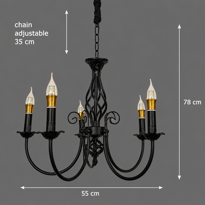 Perla Chandelier, 5xE14, 49x37cm, Black, Adjustable Height