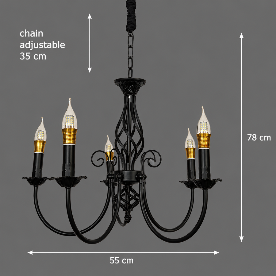 Perla Chandelier, 5xE14, 49x37cm, Black, Adjustable Height