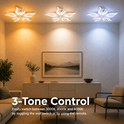 LED chandelier with remote control SAKURA 62W, 5 Petals, Cold/Warm/Neutral light, Dimmable, White