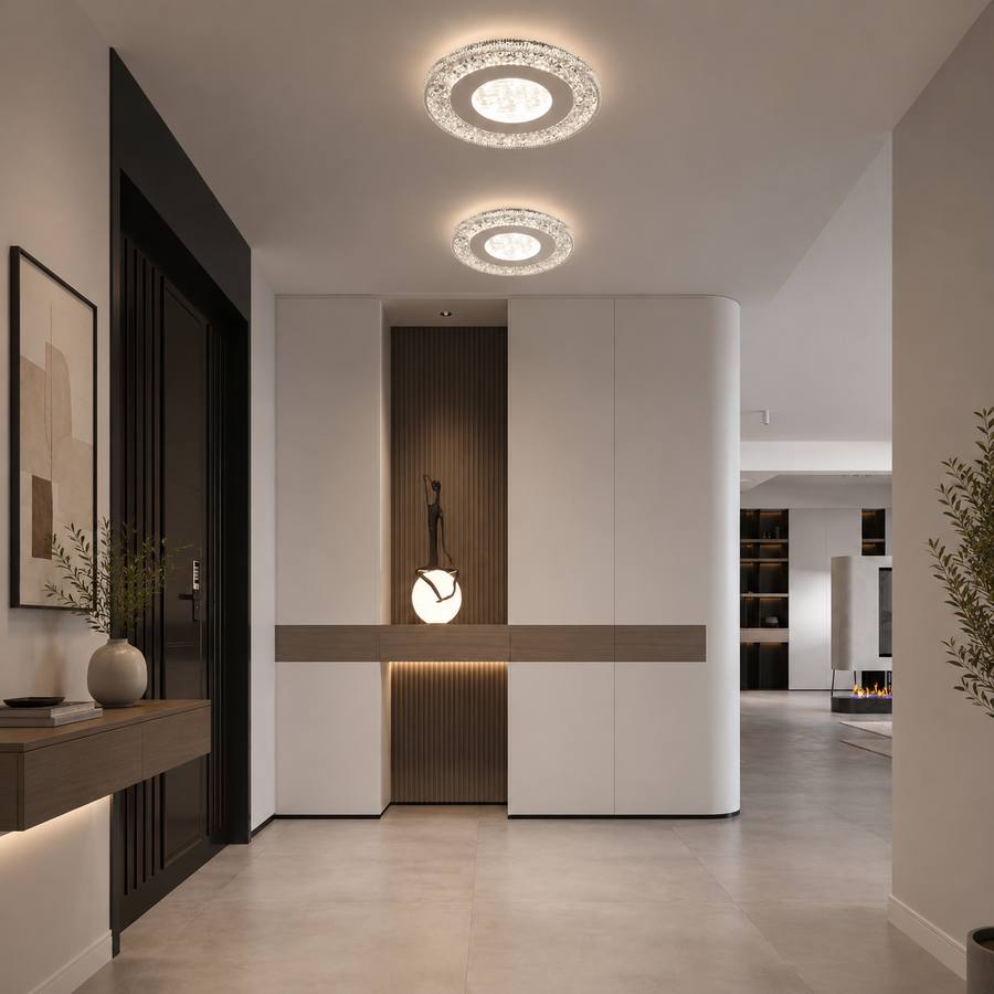 Lustra LED SHARIN, 18W, Diametru 19cm, Lumina Calda/Neutra/Rece, Alb, Metal si Acril