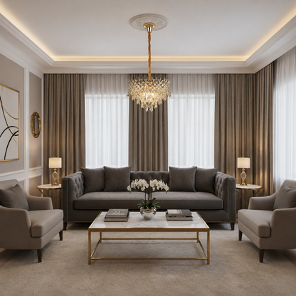 Candelabru Cristal MONARCH Nobile 3xE14, Diametru 40cm, Inaltime 35cm, Auriu Lucios, Inaltime Reglabila, Design Elegant
