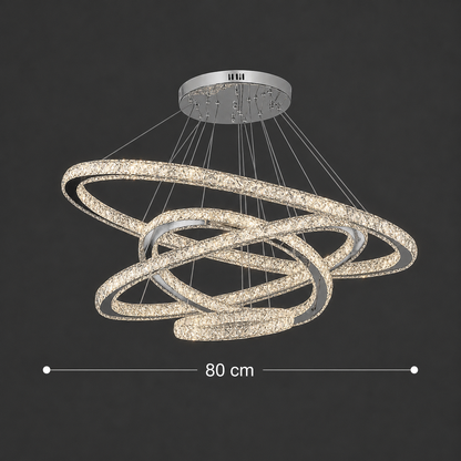 LED Chandelier with PRISM Luminis Remote Control, Crystal and Metal, 210W, 4 Circles, Dimmable, Cold/Warm/Neutral Light, Luxurious Lighting