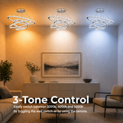 LED Chandelier with PRISM Luminis Remote Control, Crystal and Metal, 210W, 4 Circles, Dimmable, Cold/Warm/Neutral Light, Luxurious Lighting