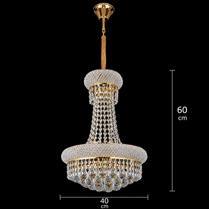 Candelabru Cristal NUVOLA Nobile 8xE14, D40 cm, Auriu, Inaltime Reglabila, Metal si Cristal