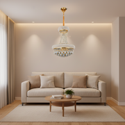 Candelabru Cristal NUVOLA Elegenza, 12xE14, D50 cm, Auriu, Inaltime Reglabila, Metal si Cristal