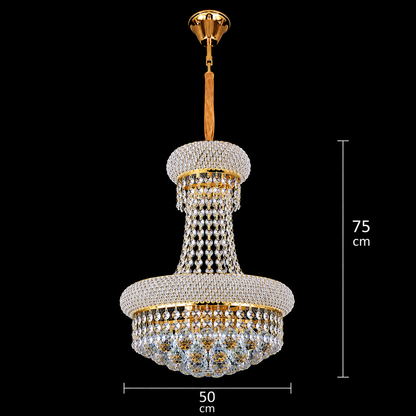 Candelabru Cristal NUVOLA Elegenza, 12xE14, D50 cm, Auriu, Inaltime Reglabila, Metal si Cristal