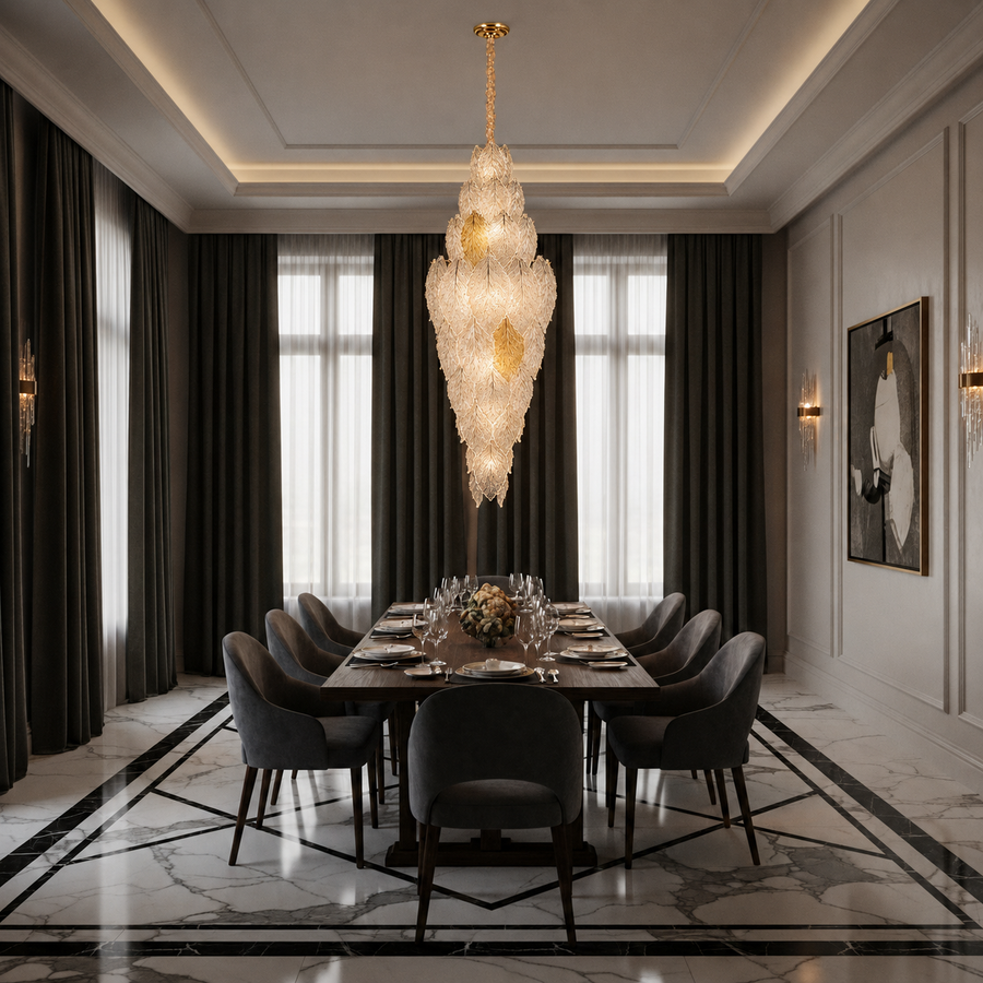Candelabru Cristal LACE Supremo 26xE14, Diametru 60cm, Inaltime 180cm, Auriu Lucios, Inaltime Reglabila, Design Elegant Candelabre Cristal Default Title Alessandro Design
