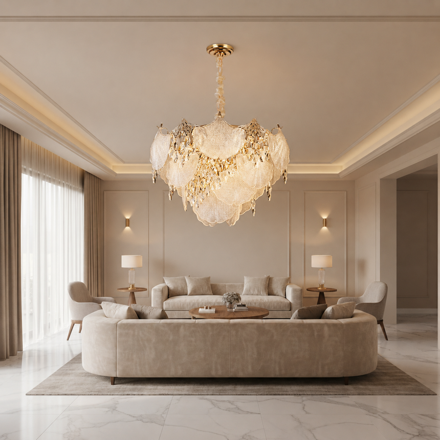 Candelabru Cristal LUXE Magno, 21xE14, Diametru 60cm, Inaltime 40cm, Auriu Lucios, Inaltime Reglabila, Design Elegant Candelabre Cristal Default Title Alessandro Design