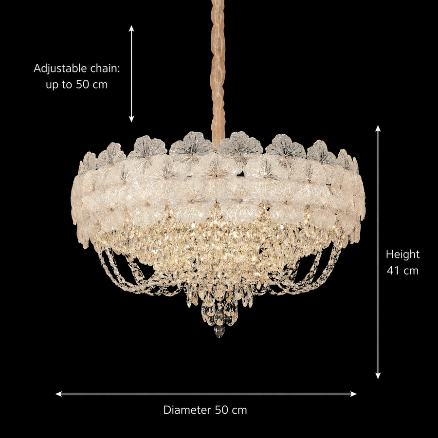 Candelabru Cristal CROWN Eleganza 9xE14, Diametru 50cm, Inaltime 41cm, Auriu Lucios, Inaltime Reglabila, Design Elegant Candelabre Cristal Default Title Alessandro Design