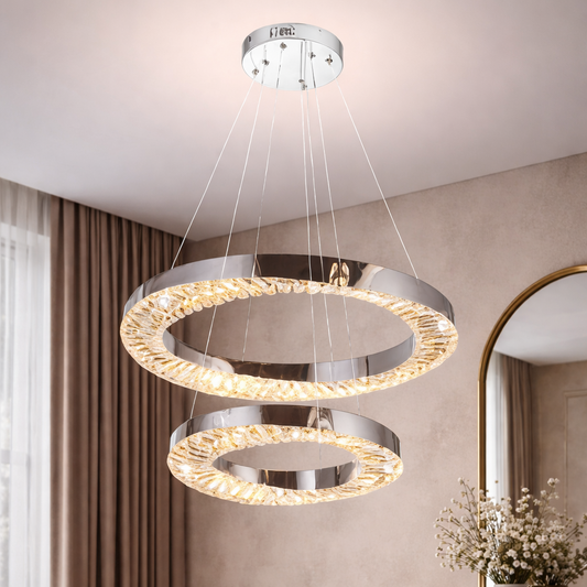 Candelabru LED cu Telecomanda, 196W, HALO Magno, Diametru 40+60 cm, Inaltime 120 cm, IP20, Lumina Rece/Neutra/Calda, Dimabila, Crom, Cristal, Metal Lustre LED cu Telecomanda Default Title Alessandro Design