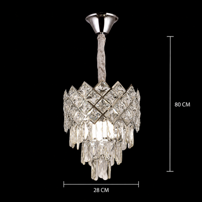 Candelabru Cristal VECTORIA Petito 3xE14, Diametru 28cm, Crom Lucios, Inaltime Reglabila, Metal si Cristal