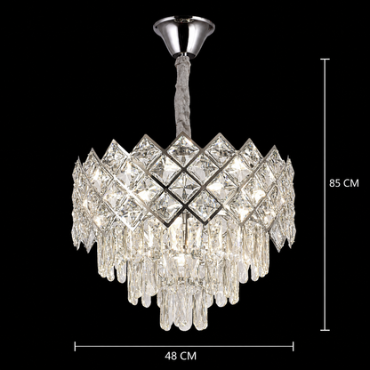 Candelabru Cristal VECTORIA Eleganza 8xE14, Diametru 48cm, Crom Lucios, Inaltime Reglabila, Metal si Cristal