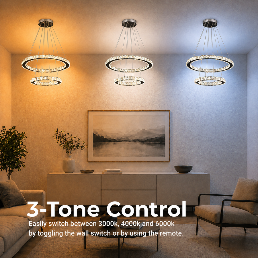 LED Chandelier with remote control and crystal PRISM LUMINIS 58W, 2 Circles, Cold/Warm/Neutral light, Dimmable, Chrome and White, Adjustable Height LED Chandeliers with Remote Control Default Title Alessandro Design