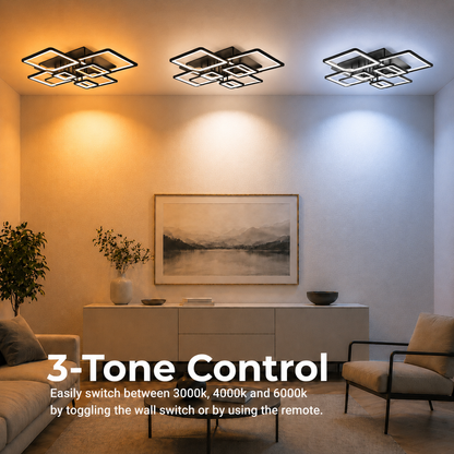 LED Chandelier with remote control ELLA 186W, 8 Squares, Cold/Warm/Neutral light, Dimmable, Black LED Chandeliers with Remote Control Default Title Alessandro Design