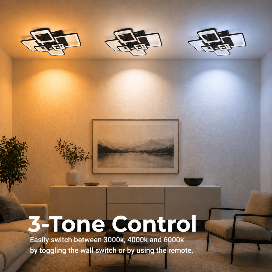 LED Chandelier with remote control ELLA 120W, 6 Squares, Cold/Warm/Neutral light, Dimmable, Black, Metal and Acrylic LED Chandeliers with Remote Control Default Title Alessandro Design