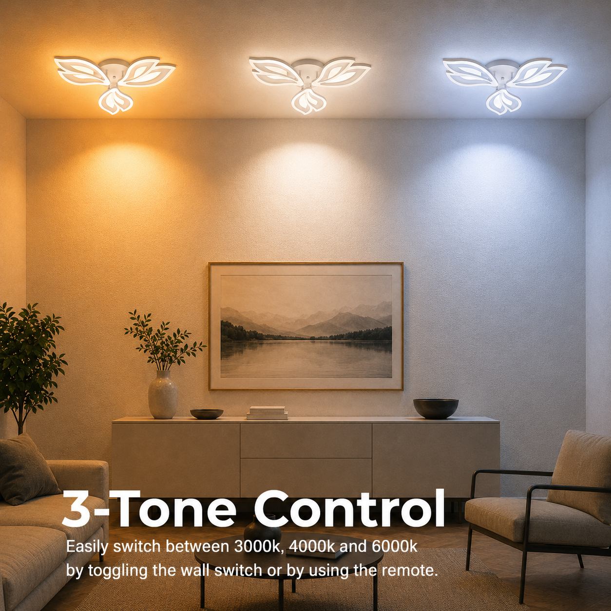 LED chandelier with remote control LILY 40W, 3 Elements, Cold/Warm/Neutral light, Dimmable, White LED chandelier with remote control Default Title Alessandro Design