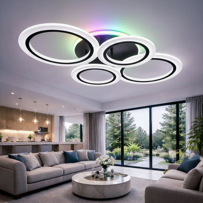 Lustra LED cu telecomanda BETTY 41W, 4 Cercuri, lumina Rece/Calda/Neutra/RGB, Dimabila, Negru Lustre LED cu Telecomanda Default Title Alessandro Design