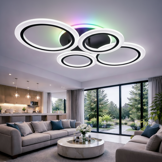 Lustra LED cu telecomanda BETTY 41W, 4 Cercuri, lumina Rece/Calda/Neutra/RGB, Dimabila, Negru Lustre LED cu Telecomanda Default Title Alessandro Design