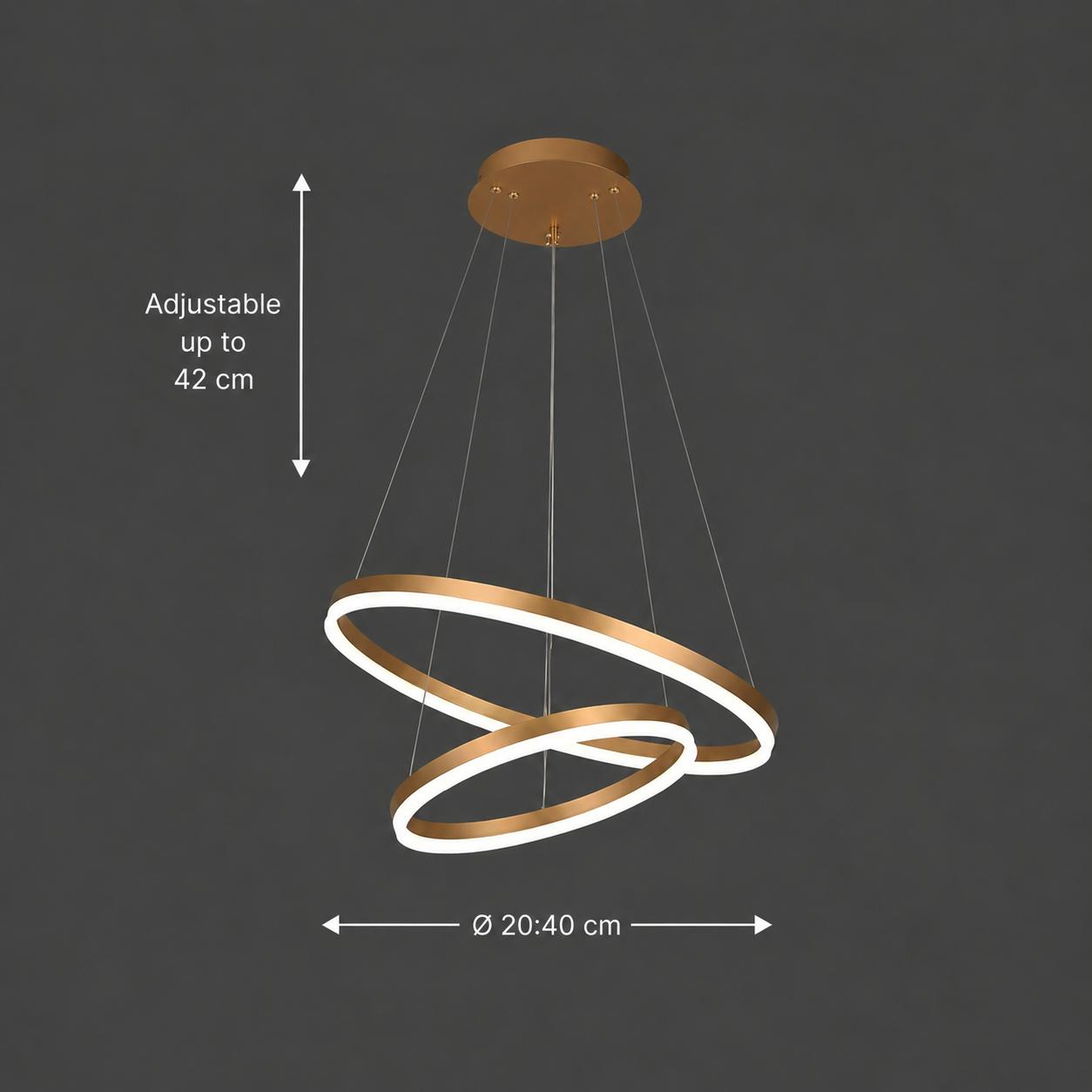Suspended LED chandelier with remote control CHRISTINE, 41W, 2 Circles, Cold/Warm/Neutral light, Dimmable, Shiny Gold, Height Adjustable LED Chandeliers with Remote Control Default Title Alessandro Design