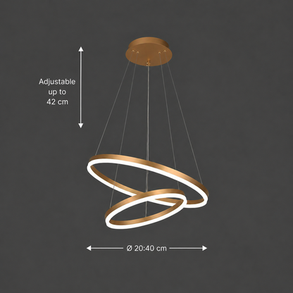 Suspended LED chandelier with remote control CHRISTINE, 41W, 2 Circles, Cold/Warm/Neutral light, Dimmable, Shiny Gold, Height Adjustable LED Chandeliers with Remote Control Default Title Alessandro Design