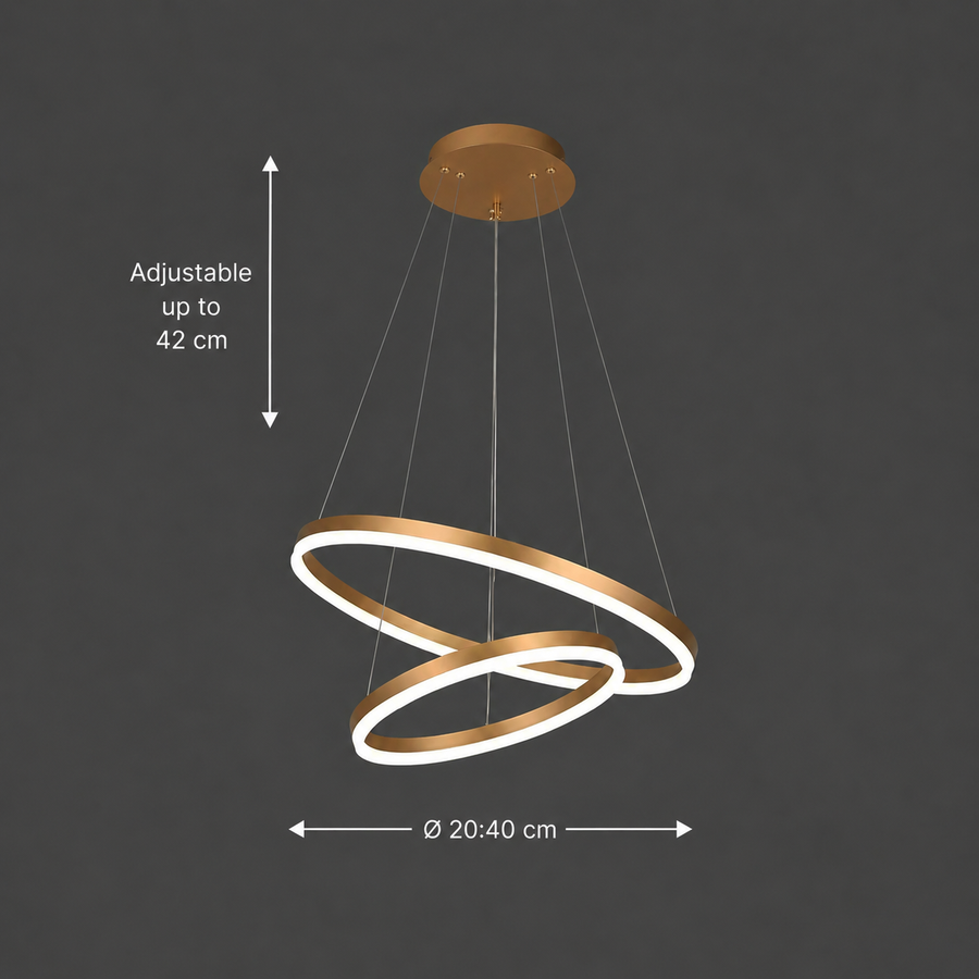 Suspended LED chandelier with remote control CHRISTINE, 41W, 2 Circles, Cold/Warm/Neutral light, Dimmable, Shiny Gold, Height Adjustable LED Chandeliers with Remote Control Default Title Alessandro Design