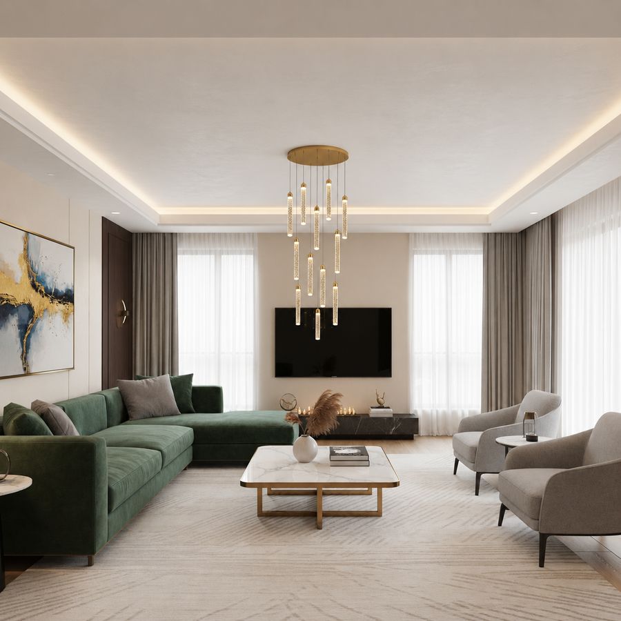 Suspended Crystal LED Chandelier, Justinian, Diameter 60cm, Adjustable Height, Gold, Metal and Crystal
