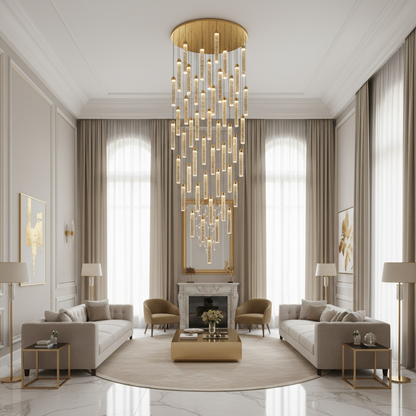 Suspended Crystal LED Chandelier, Justinian, Diameter 60cm, Adjustable Height, Gold, Metal and Crystal