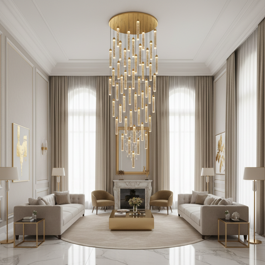 Suspended Crystal LED Chandelier, Justinian, Diameter 60cm, Adjustable Height, Gold, Metal and Crystal