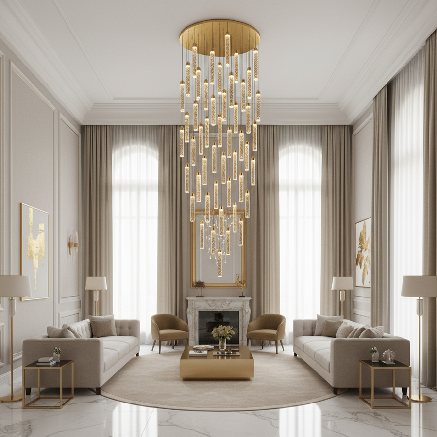 Suspended Crystal LED Chandelier, Justinian, Diameter 60cm, Adjustable Height, Gold, Metal and Crystal