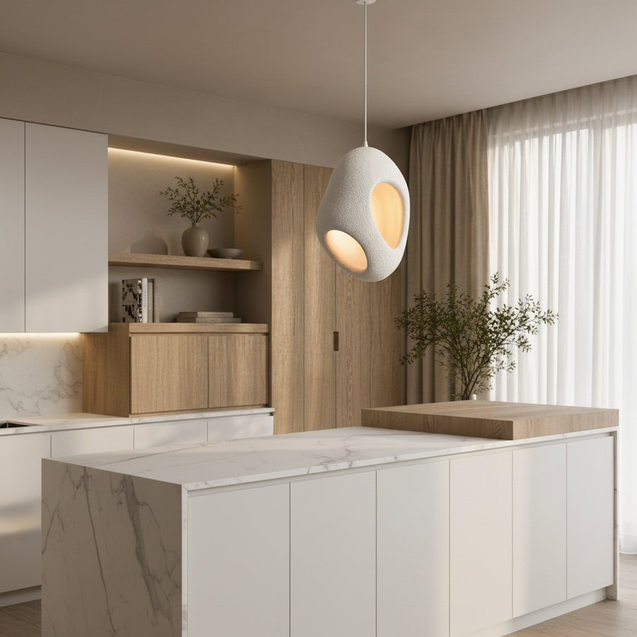 Lustra Moderna FOAMER Nobile, 37 cm, Suspendata, 1 X E27, Alb, Metal si Spuma, Inaltime Reglabila Lustre Moderne Default Title Alessandro Design