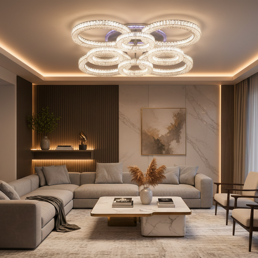 Lustra LED RONDA Regalis cu telecomanda 141W, 8 Cercuri, lumina Rece/Calda/Neutra, Dimabila, Alb Lustre LED cu Telecomanda Default Title Alessandro Design