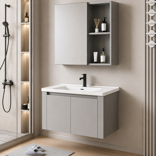 Set Mobilier TIVOLI pentru Baie , Dulap Lavoar+Dulap Oglinda 60cm, 2 Piese, Gri si Alb Mobilier Baie Default Title Alessandro Design