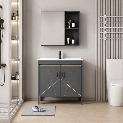 Set Mobilier SIENA pentru Baie ,Dulap Lavoar+Dulap Oglinda 60cm, 2 Piese, Gri si Alb Mobilier Baie Default Title Alessandro Design