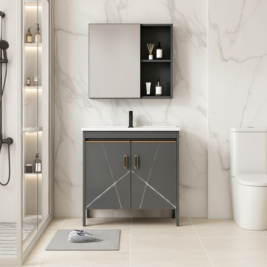 Set Mobilier SIENA pentru Baie ,Dulap Lavoar+Dulap Oglinda 60cm, 2 Piese, Gri si Alb Mobilier Baie Default Title Alessandro Design