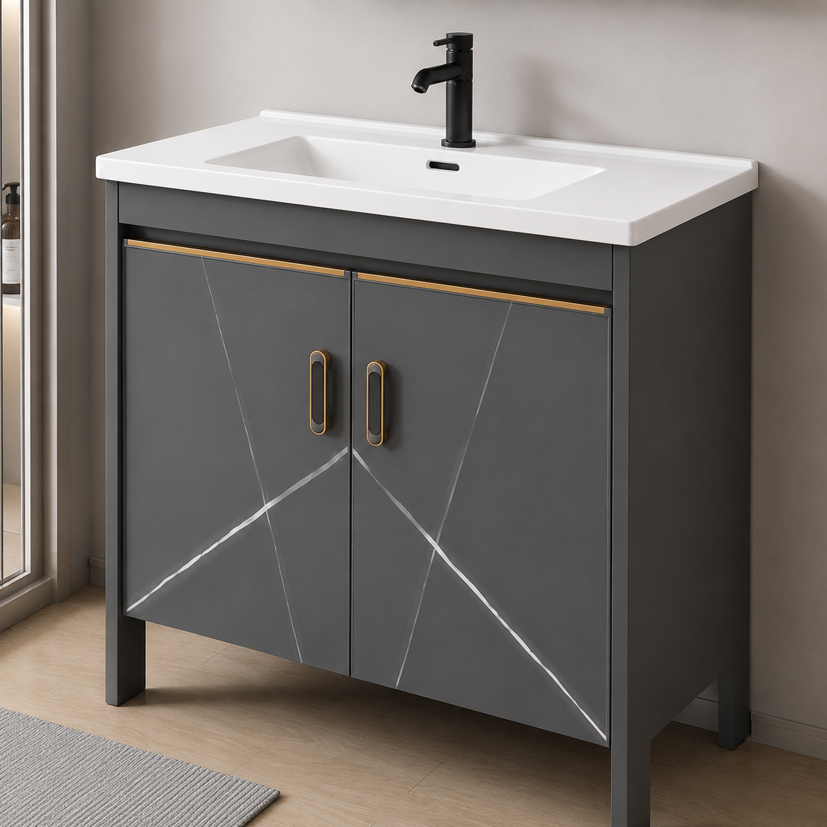 Set Mobilier SIENA pentru Baie ,Dulap Lavoar+Dulap Oglinda 60cm, 2 Piese, Gri si Alb Mobilier Baie Default Title Alessandro Design
