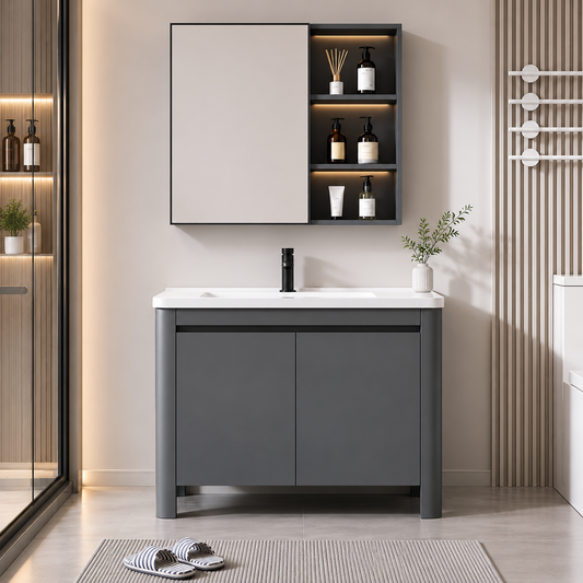 Set Mobilier VION pentru Baie ,Dulap Lavoar+Dulap Oglinda 60cm, 2 Piese, Gri si Alb Mobilier Baie Default Title Alessandro Design