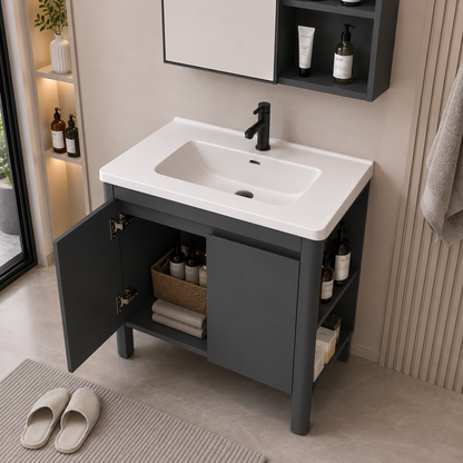 Set Mobilier VION pentru Baie ,Dulap Lavoar+Dulap Oglinda 60cm, 2 Piese, Gri si Alb Mobilier Baie Default Title Alessandro Design