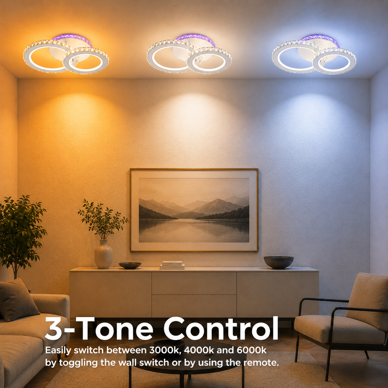 LED chandelier with remote control and crystal NOVA ROTONDA RGB 42W, 2 Circles, Cold/Warm/Neutral light, Dimmable, White LED chandelier with remote control Default Title Alessandro Design