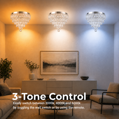 Lustra LED Cristal RIGO cu telecomanda Petito Diametru 30cm, Crom Lucios, Inaltime Reglabila, Metal si Cristal