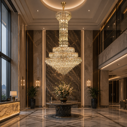 Candelabru Cristal GRAND 87xE14, D138 cm, Auriu, Inaltime Reglabila, Metal si Cristal Candelabre Cristal Default Title Alessandro Design