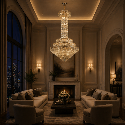 Candelabru Cristal GRAND 87xE14, D138 cm, Auriu, Inaltime Reglabila, Metal si Cristal Candelabre Cristal Default Title Alessandro Design