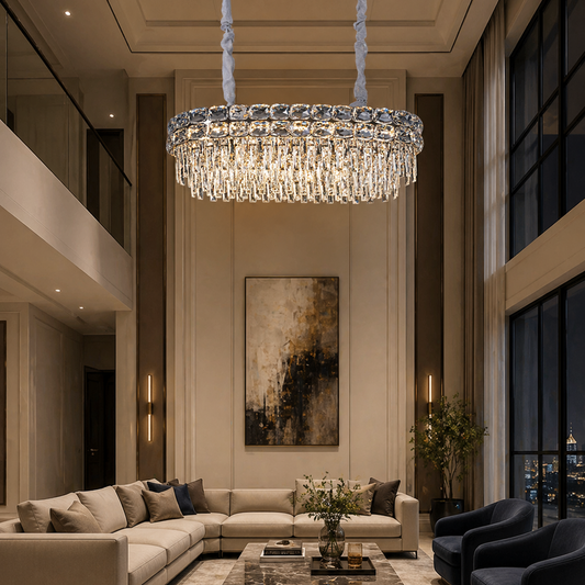Candelabru Cristal LUCENT Regalis 28xE14, 85x35 cm, Auriu, Inaltime Reglabila, Metal si Cristal Candelabre Cristal Default Title Alessandro Design